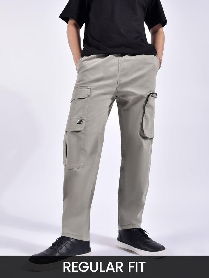 Pale Grey Zip Pocket 3D Cargo Pants