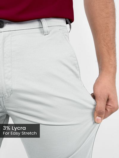 Silvery White Slim-Fit Trousers Silvery White Chino Pants