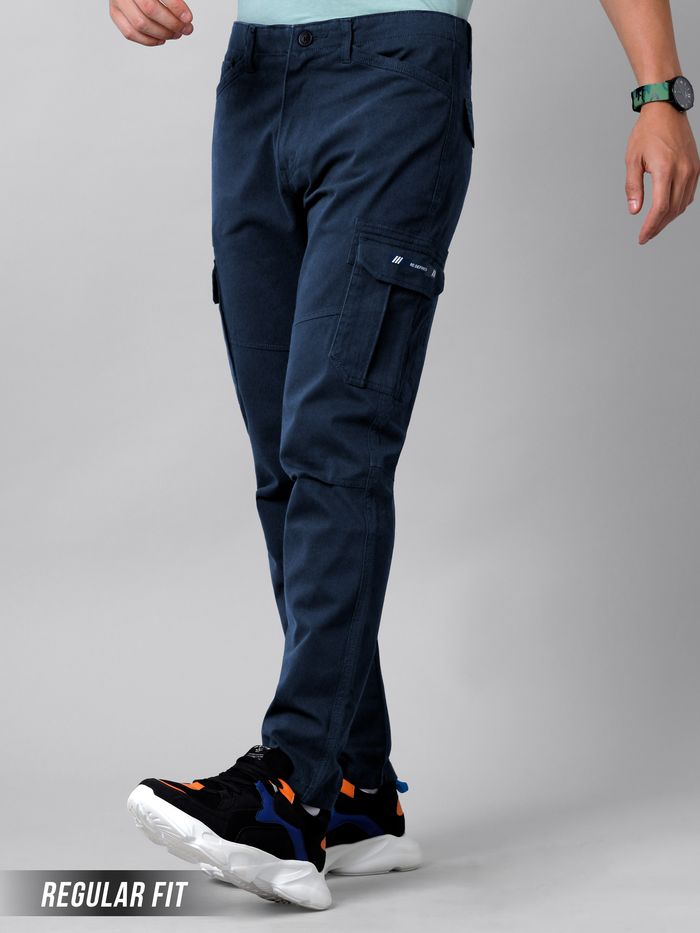 Solid Navy Blue Cargo Pants for Men