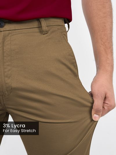 Wood Brown Slim-Fit Trousers Wood Brown Chino Pants