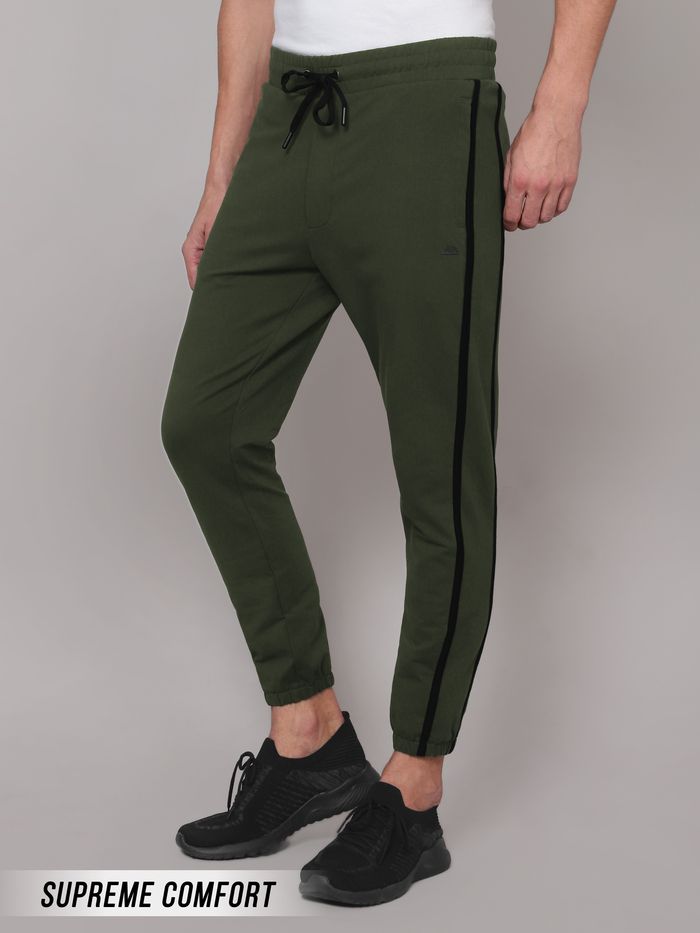 Olive Green Striped Men Sweatpants