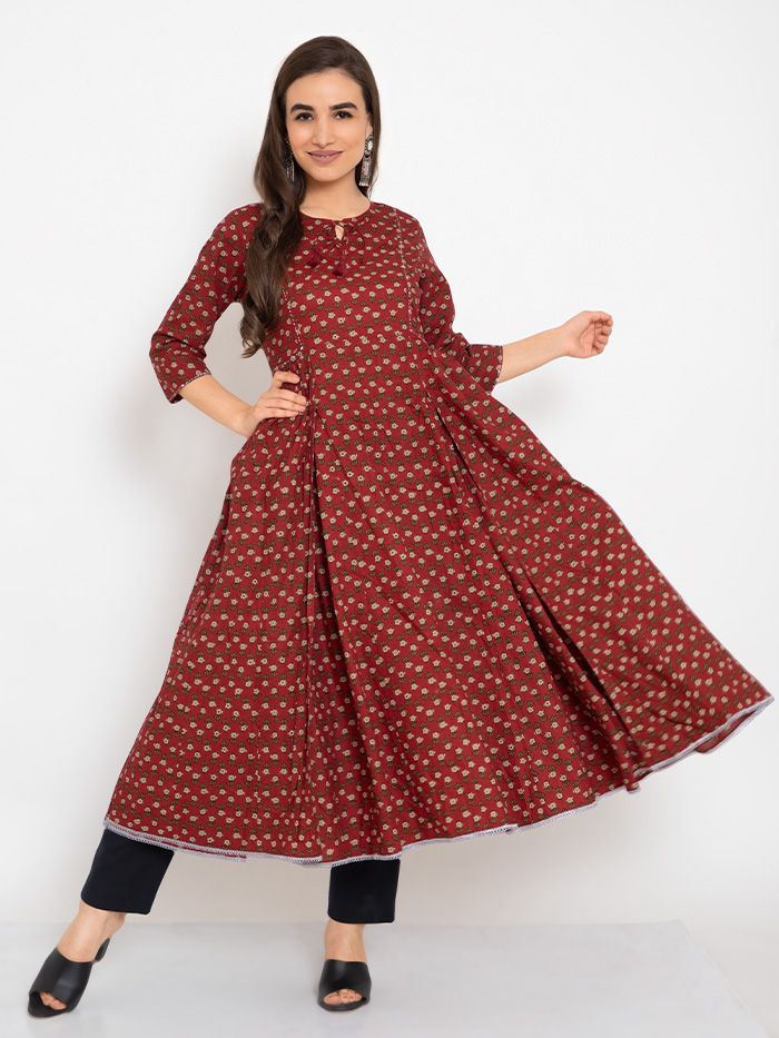 KAAJH Maxi Dresses  Buy KAAJH Red Gold Print Cotton Anarkali Dress Online   Nykaa Fashion