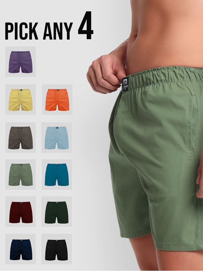 Buy Pick Any-4 Plain Mens Boxer Shorts Combo Online in India at