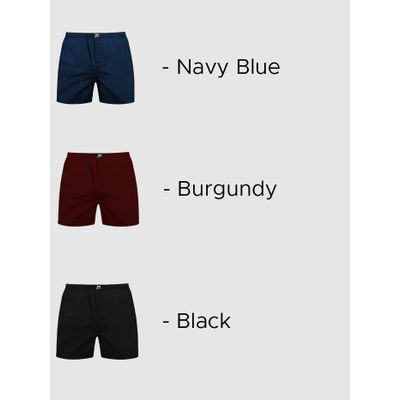 Plain Black, Navy Blue And Burgundy Mens Boxer Combo - Pack of 3