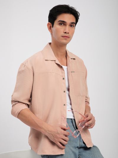 Baby Pink Front Yoke Suede Shirt Baby Pink Front Yoke Suede Shirt