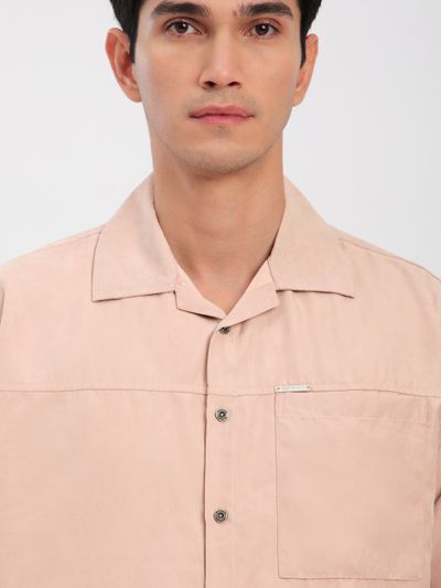 Baby Pink Front Yoke Suede Shirt Baby Pink Front Yoke Suede Shirt