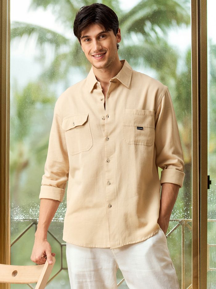 Beige Cotton Shirt for Men