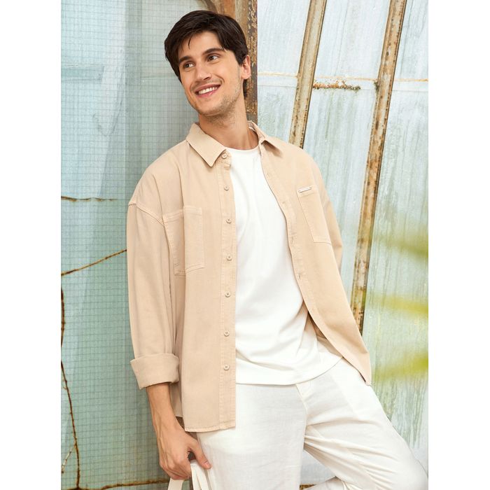 Buy Beige Over Dyed Shirt For Men Online in India -Beyoung - Main Image