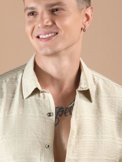 Beige Textured Check Shirt