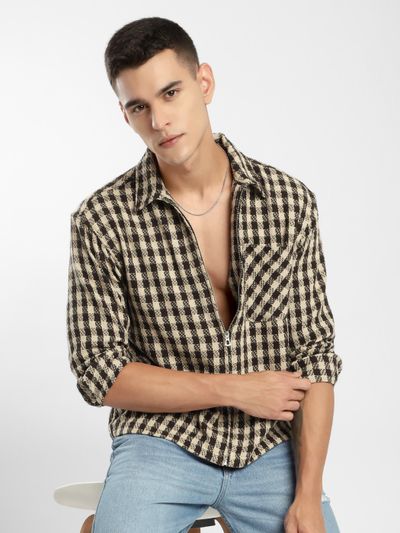 Men's Beige Relaxed Fit Shacket