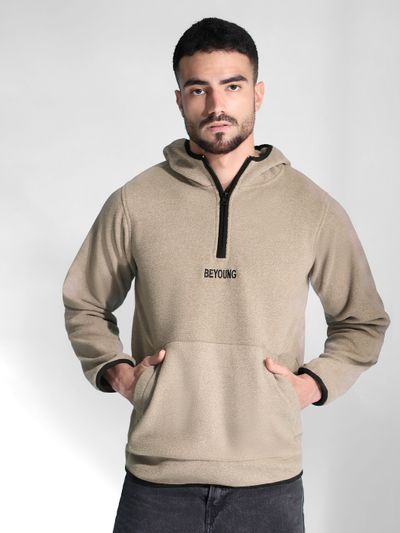 Beige Zipper Neck Hoodie buy hoodies for men at lowest price,