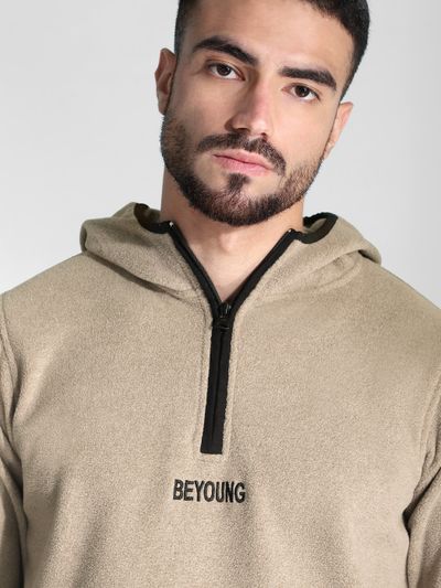 Beige Zipper Neck Hoodie Beige Zipper Neck Hoodie