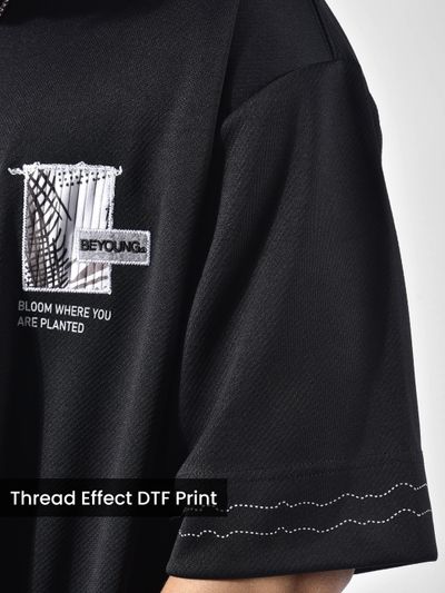Black Applique Patch HD Print Oversized T-Shirt Black Applique Patch HD Print Oversized T-Shirt