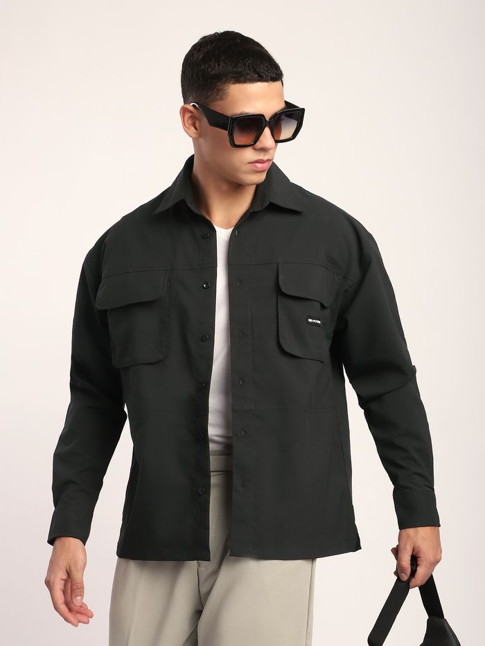 Buy Men's Black Baggy Pocketed Shirt Online at Beyoung