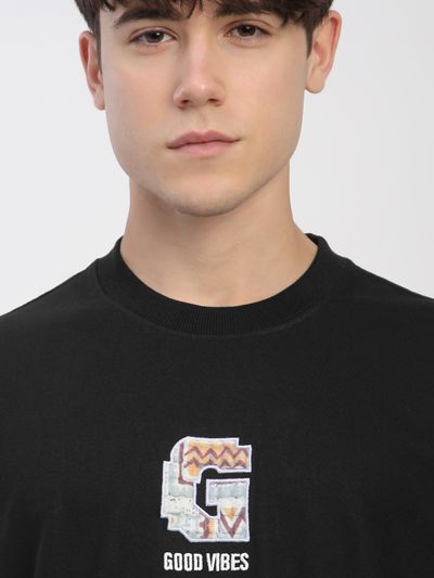 Black Chest Patch Oversized T-Shirt