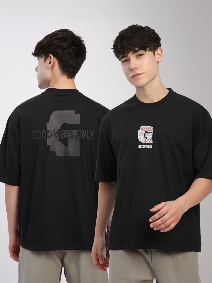Black Chest Patch Oversized T-Shirt