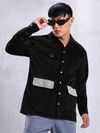 Black Colorblock Corduroy Shirt for Men