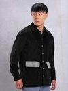 Black Colorblock Corduroy Shirt for Men