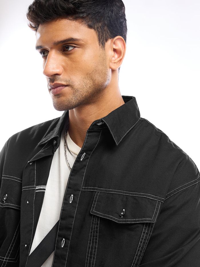 Mens shirt jacket black online