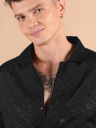 Black Cutwork Jacquard Cuban Shirt
