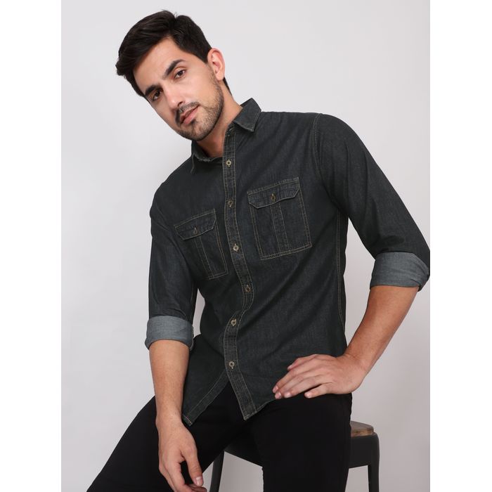 Buy Black Denim Shirt for Men Online in India -Beyoung