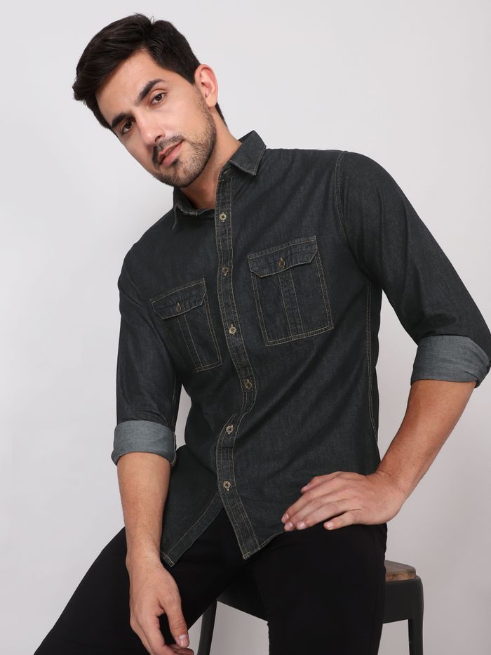 Buy Replay Light Blue Regular Fit Denim Shirt With Pockets for Men Online   Tata CLiQ Luxury