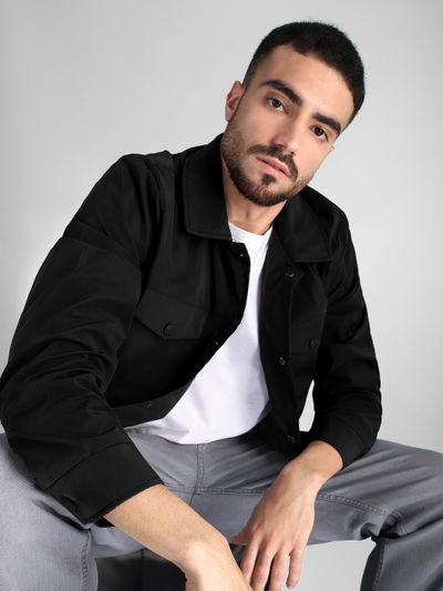 Black Dual Patch Pocket Jacket latest mens jacket online,