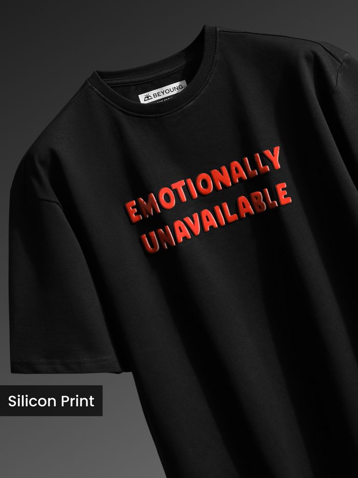 Buy Men's Black Emotionally Unavailable Oversized T-shirt @Beyoung