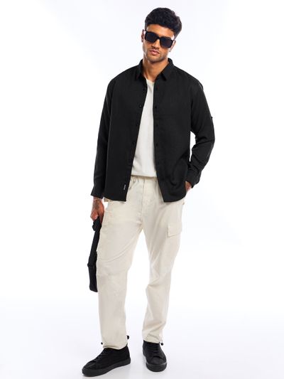 Black Full Sleeve Waffle Shirt For Men Black Full Sleeve Waffle Shirt For Men