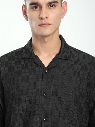 Black Jacquard Cuban Shirt Black Jacquard Cuban Shirt