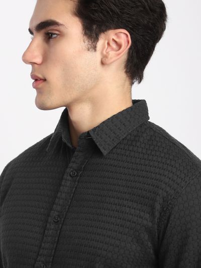 Black Jacquard Round Textured Shirt Black Jacquard Round Textured Shirt