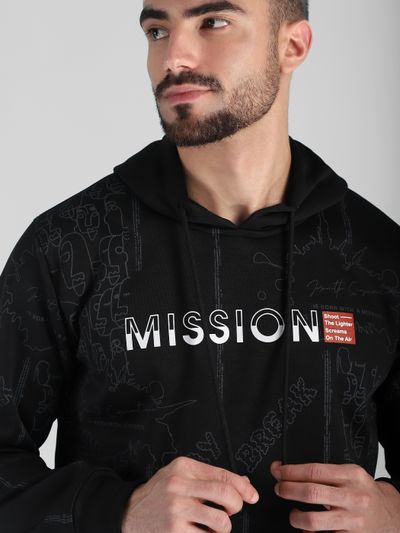Black Mission Doodle Printed Hoodie Black Mission Doodle Printed Hoodie