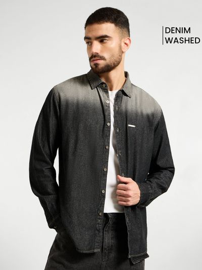 Black Ombre Denim Shirt For Men urban shirts men,
