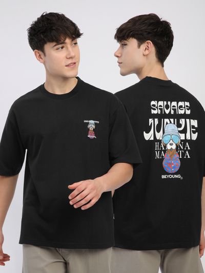 Black Savage Junkie Embroidered Patch Oversized T-Shirt Black Savage Junkie Embroidered Patch Oversized T-Shirt