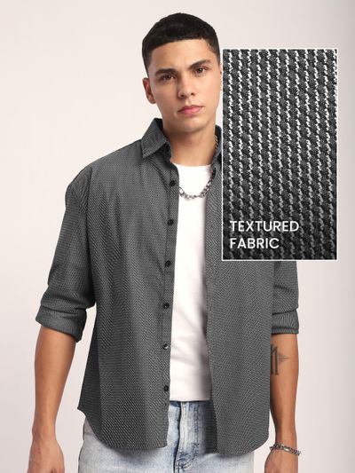 Black Structured Full Sleeve Shirt