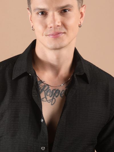 Black Textured Check Shirt