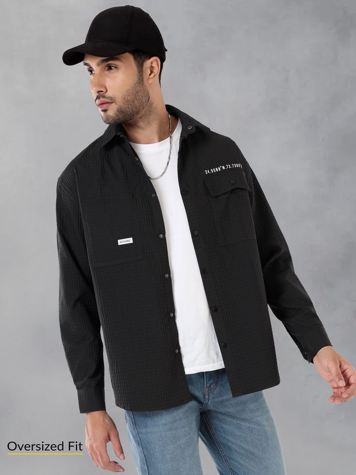 Black Textured Shirt for Men