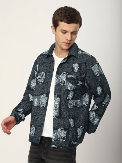 Black Tribal Print Shacket premium quality mens shackets online,