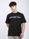 Black Typography Printed Oversized T-Shirt