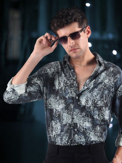Blue Abstract Flower Print Shirt