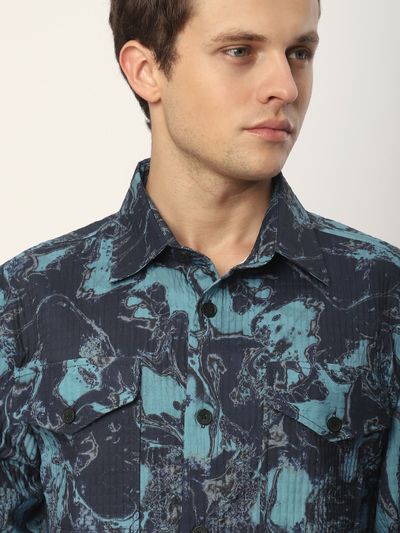 Blue Abstract Print Shacket Blue Abstract Print Shacket