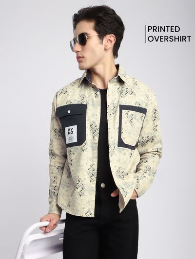 Blue Abstract Printed Shacket Blue Printed shacket for men with pattern details and pockets,