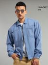 Blue Overdyed Zipper Shacket