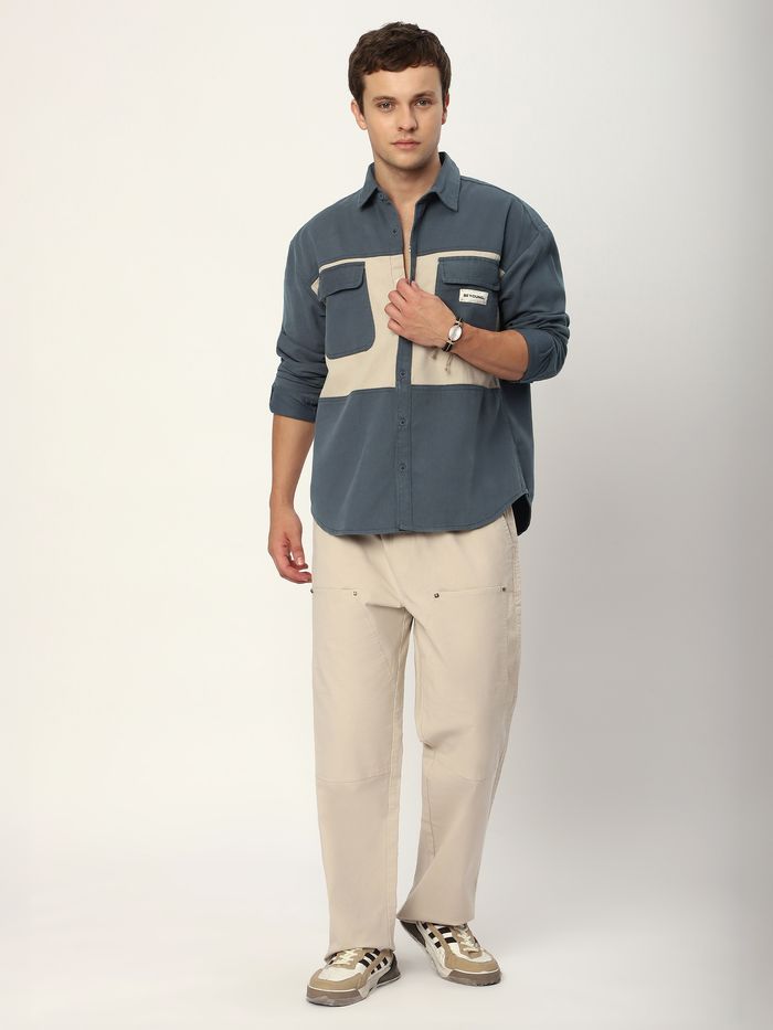 Bluish Grey Dual Patch Color Block Shirt