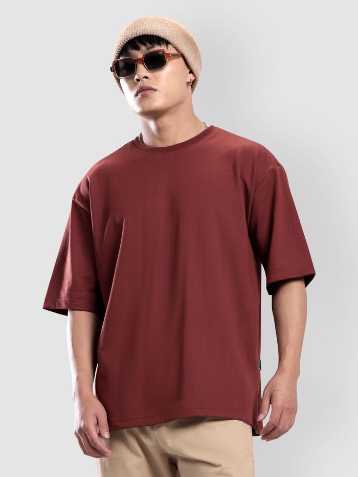 Buy Men's Brick Brown Plain Oversized T-Shirts Online @Beyoung