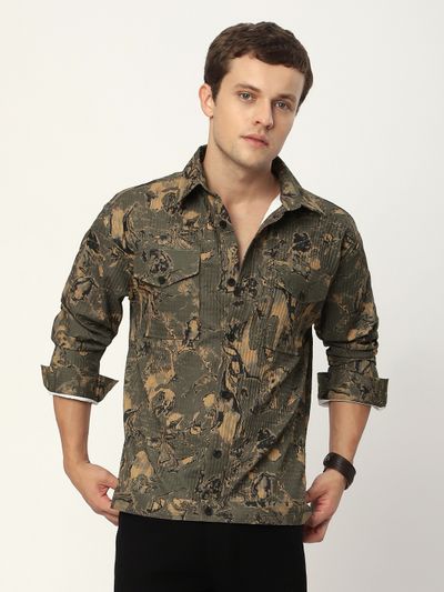Brown printed shacket men, 