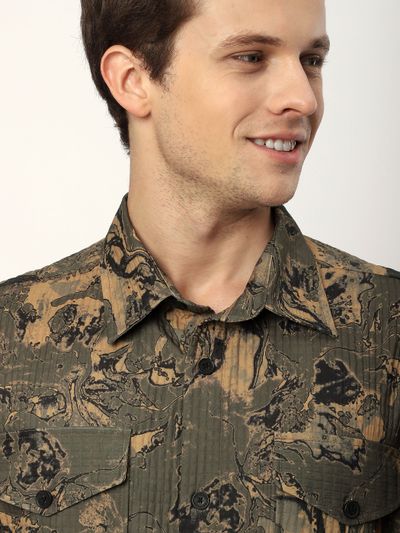 Brown Abstract Print shacket