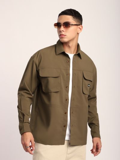 Brown Baggy Pocketed Shirt trending urban shirts for men online,
