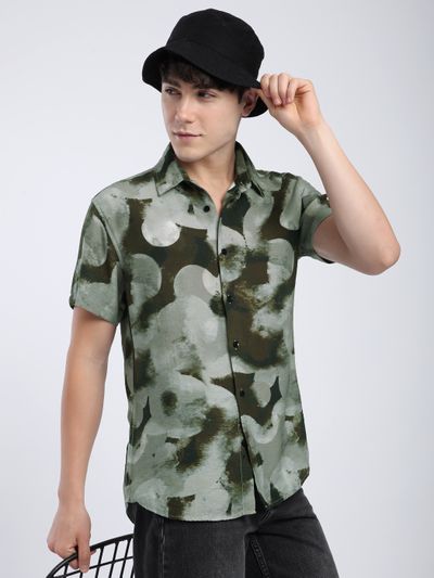 Brown Circular Abstract Printed Shirt