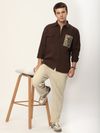 Brown Embroidered Applique Patch Shirt